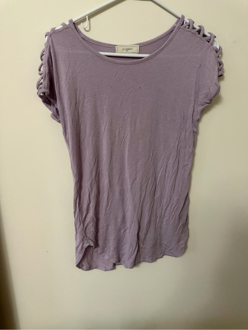 Light Lavender Short-Sleeve Tee with Braided Shoulder Detail